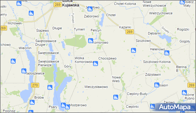 mapa Chociszewo gmina Izbica Kujawska, Chociszewo gmina Izbica Kujawska na mapie Targeo