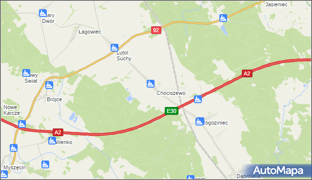 mapa Chociszewo gmina Trzciel, Chociszewo gmina Trzciel na mapie Targeo