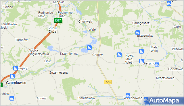 mapa Chociw gmina Czerniewice, Chociw gmina Czerniewice na mapie Targeo