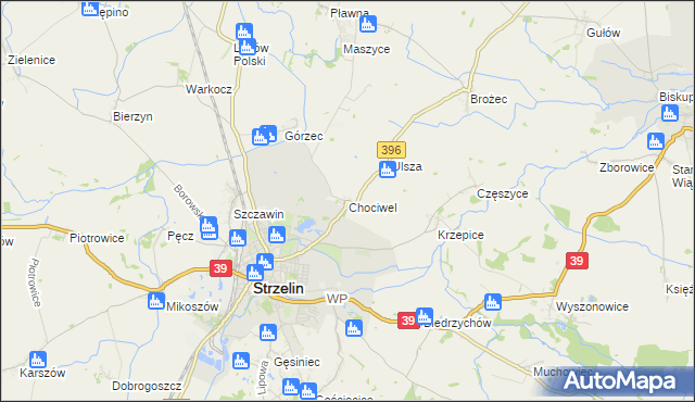 mapa Chociwel gmina Strzelin, Chociwel gmina Strzelin na mapie Targeo