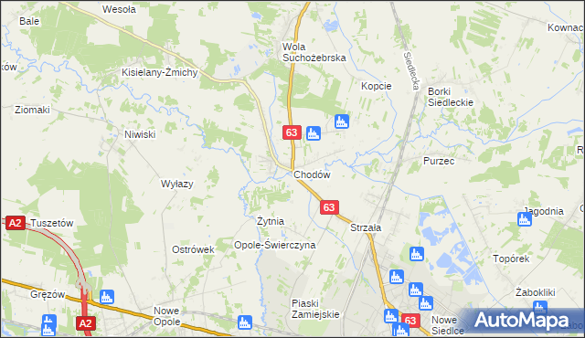 mapa Chodów gmina Siedlce, Chodów gmina Siedlce na mapie Targeo