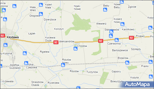 mapa Chodów powiat kolski, Chodów powiat kolski na mapie Targeo