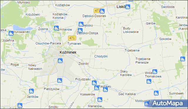 mapa Chodybki, Chodybki na mapie Targeo