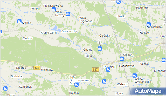mapa Choiny gmina Stanisławów, Choiny gmina Stanisławów na mapie Targeo