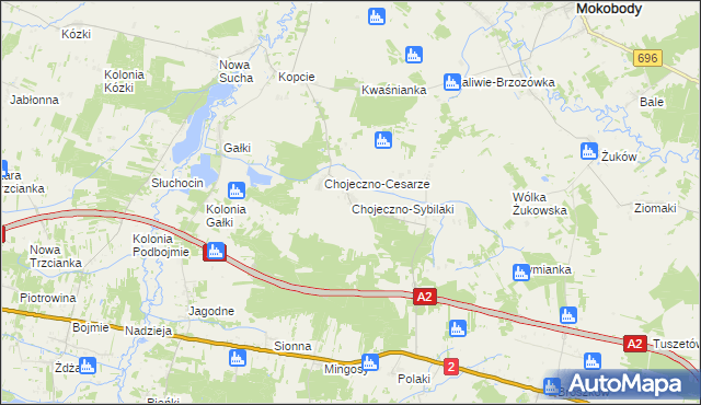 mapa Chojeczno-Sybilaki, Chojeczno-Sybilaki na mapie Targeo