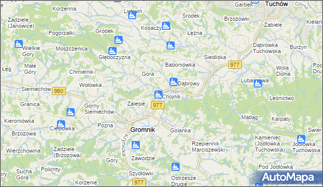 mapa Chojnik gmina Gromnik, Chojnik gmina Gromnik na mapie Targeo