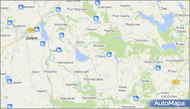 mapa Chojno gmina Chrostkowo, Chojno gmina Chrostkowo na mapie Targeo