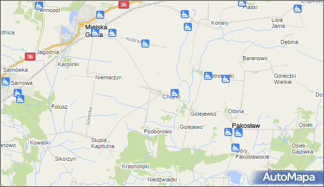 mapa Chojno gmina Pakosław, Chojno gmina Pakosław na mapie Targeo