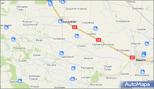 mapa Chojno gmina Szczytniki, Chojno gmina Szczytniki na mapie Targeo