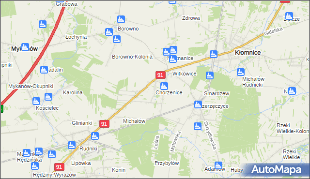 mapa Chorzenice gmina Kłomnice, Chorzenice gmina Kłomnice na mapie Targeo