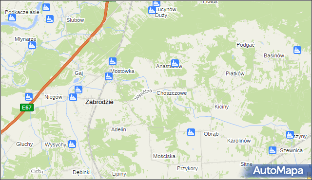 mapa Choszczowe gmina Zabrodzie, Choszczowe gmina Zabrodzie na mapie Targeo