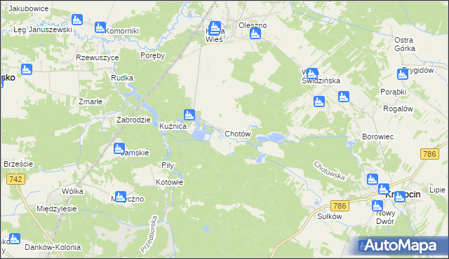 mapa Chotów gmina Krasocin, Chotów gmina Krasocin na mapie Targeo