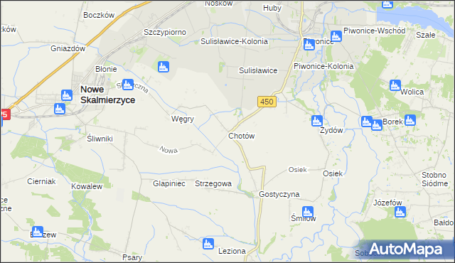 mapa Chotów gmina Nowe Skalmierzyce, Chotów gmina Nowe Skalmierzyce na mapie Targeo