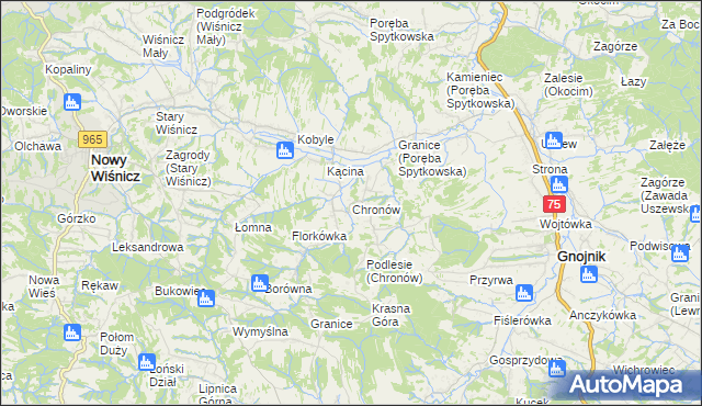 mapa Chronów gmina Nowy Wiśnicz, Chronów gmina Nowy Wiśnicz na mapie Targeo