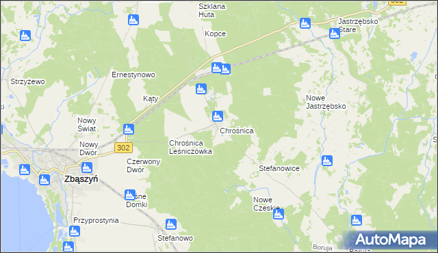 mapa Chrośnica gmina Zbąszyń, Chrośnica gmina Zbąszyń na mapie Targeo