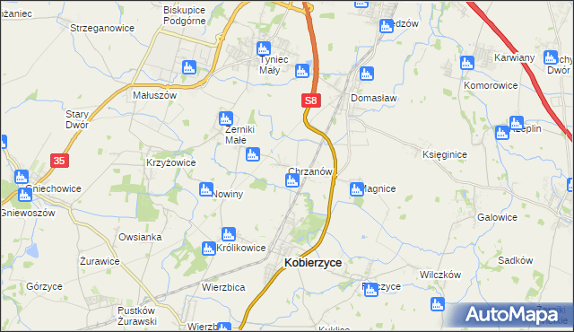 mapa Chrzanów gmina Kobierzyce, Chrzanów gmina Kobierzyce na mapie Targeo