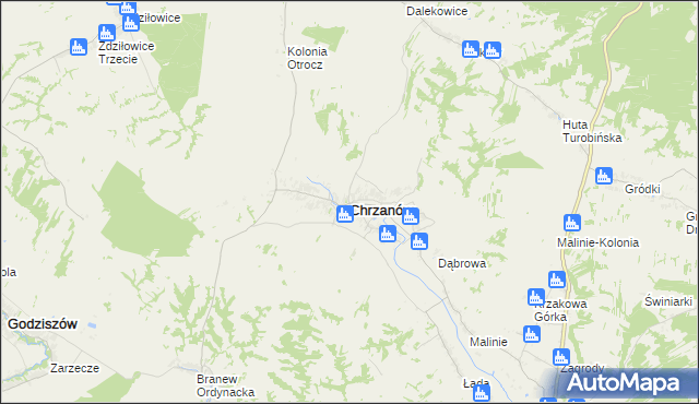 mapa Chrzanów powiat janowski, Chrzanów powiat janowski na mapie Targeo