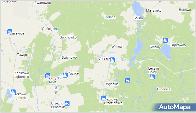 mapa Chrzanowo gmina Łęczyce, Chrzanowo gmina Łęczyce na mapie Targeo