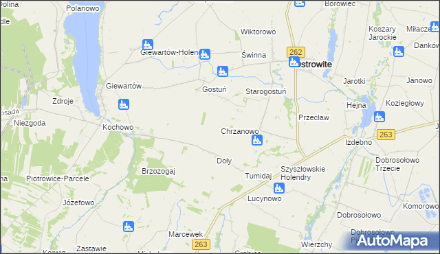 mapa Chrzanowo gmina Ostrowite, Chrzanowo gmina Ostrowite na mapie Targeo