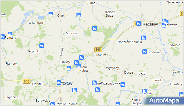 mapa Chrzanowo gmina Przytuły, Chrzanowo gmina Przytuły na mapie Targeo