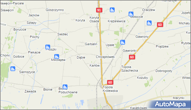 mapa Chrząstówek gmina Łęczyca, Chrząstówek gmina Łęczyca na mapie Targeo