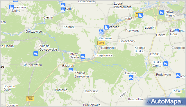 mapa Chrząstowice gmina Wolbrom, Chrząstowice gmina Wolbrom na mapie Targeo