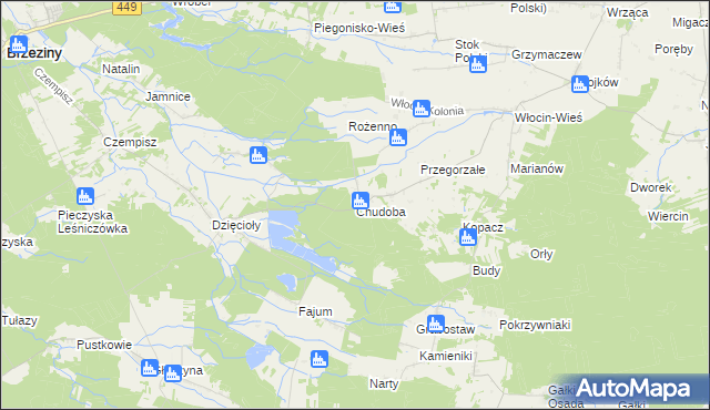 mapa Chudoba gmina Brzeziny, Chudoba gmina Brzeziny na mapie Targeo