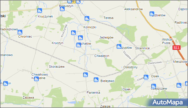 mapa Chwalęcin gmina Nowe Miasto nad Wartą, Chwalęcin gmina Nowe Miasto nad Wartą na mapie Targeo