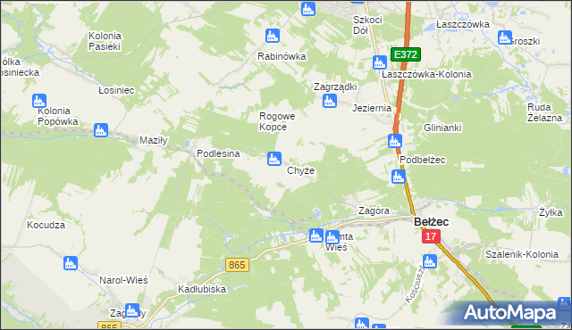mapa Chyże gmina Bełżec, Chyże gmina Bełżec na mapie Targeo