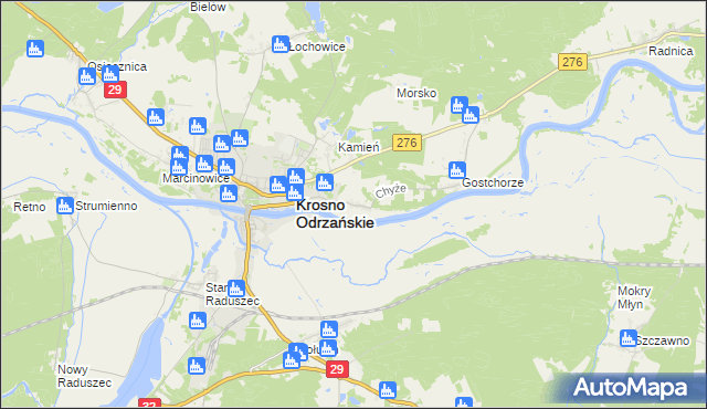 mapa Chyże gmina Krosno Odrzańskie, Chyże gmina Krosno Odrzańskie na mapie Targeo