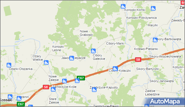 mapa Cibory Gałeckie, Cibory Gałeckie na mapie Targeo