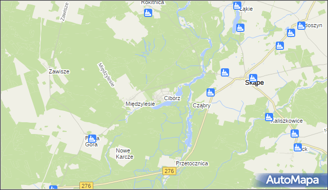 mapa Cibórz gmina Skąpe, Cibórz gmina Skąpe na mapie Targeo