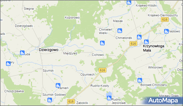 mapa Cichowo gmina Krzynowłoga Mała, Cichowo gmina Krzynowłoga Mała na mapie Targeo