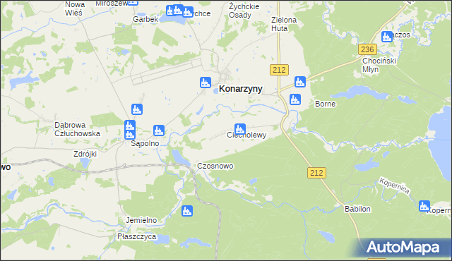 mapa Ciecholewy gmina Konarzyny, Ciecholewy gmina Konarzyny na mapie Targeo