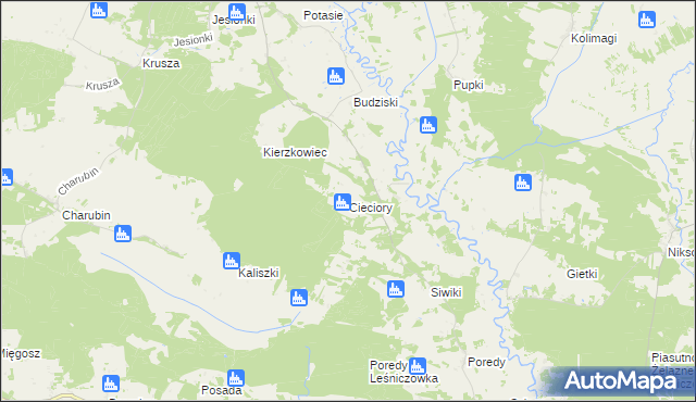 mapa Cieciory, Cieciory na mapie Targeo