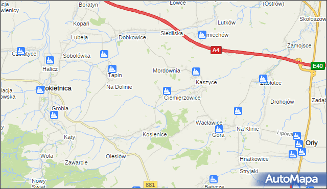 mapa Ciemięrzowice, Ciemięrzowice na mapie Targeo