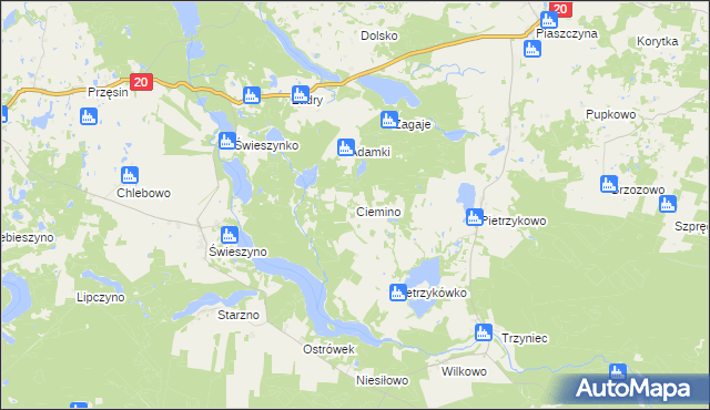 mapa Ciemino gmina Koczała, Ciemino gmina Koczała na mapie Targeo