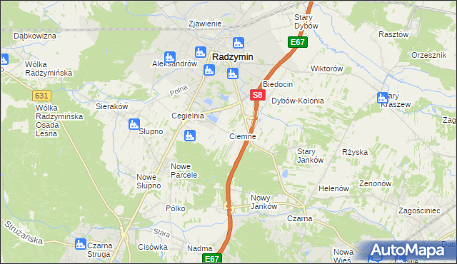 mapa Ciemne gmina Radzymin, Ciemne gmina Radzymin na mapie Targeo