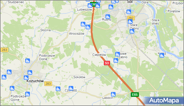 mapa Ciepielów gmina Nowa Sól, Ciepielów gmina Nowa Sól na mapie Targeo