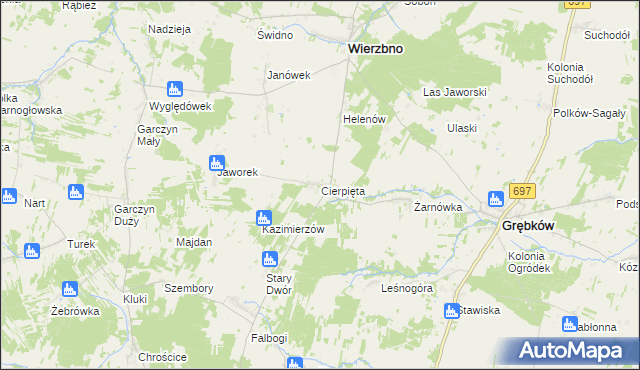 mapa Cierpięta gmina Wierzbno, Cierpięta gmina Wierzbno na mapie Targeo