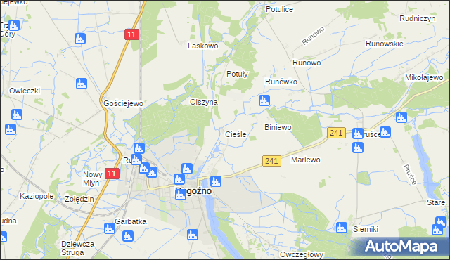 mapa Cieśle gmina Rogoźno, Cieśle gmina Rogoźno na mapie Targeo