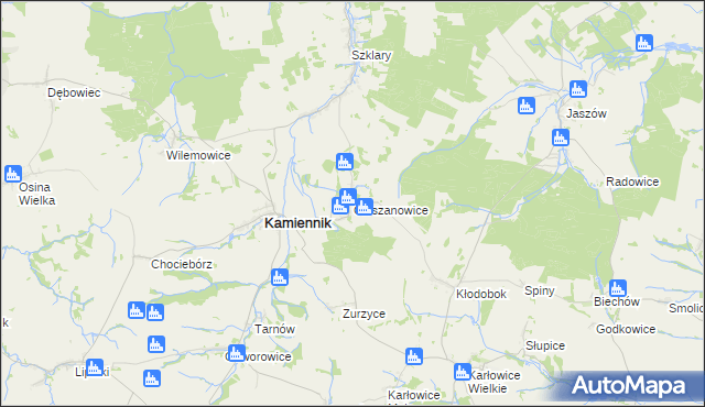 mapa Cieszanowice gmina Kamiennik, Cieszanowice gmina Kamiennik na mapie Targeo
