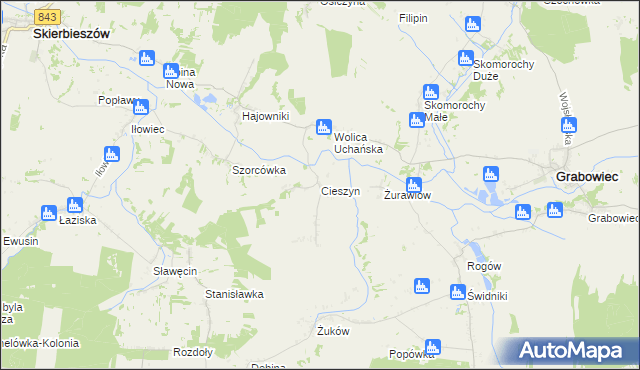 mapa Cieszyn gmina Grabowiec, Cieszyn gmina Grabowiec na mapie Targeo