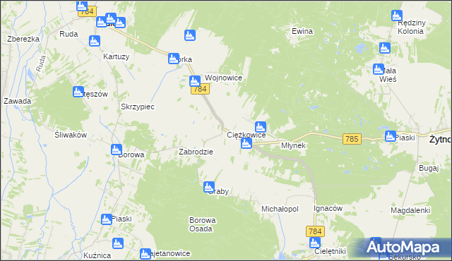 mapa Ciężkowice gmina Gidle, Ciężkowice gmina Gidle na mapie Targeo