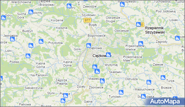 mapa Ciężkowice powiat tarnowski, Ciężkowice powiat tarnowski na mapie Targeo