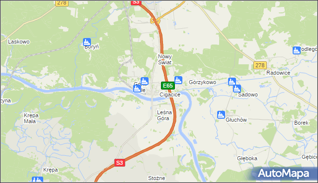 mapa Cigacice, Cigacice na mapie Targeo