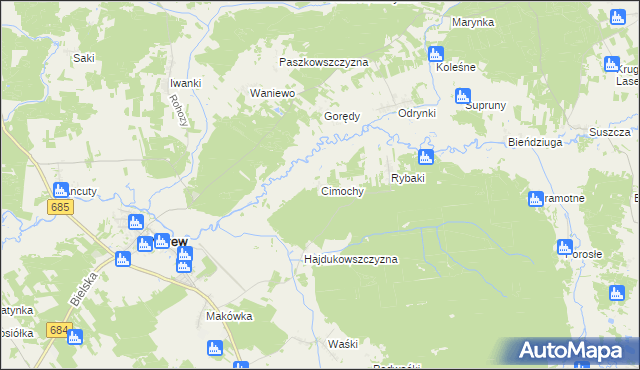 mapa Cimochy gmina Narew, Cimochy gmina Narew na mapie Targeo