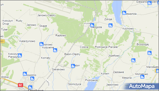 mapa Ciosna gmina Strzałkowo, Ciosna gmina Strzałkowo na mapie Targeo