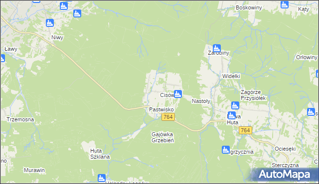 mapa Cisów gmina Daleszyce, Cisów gmina Daleszyce na mapie Targeo