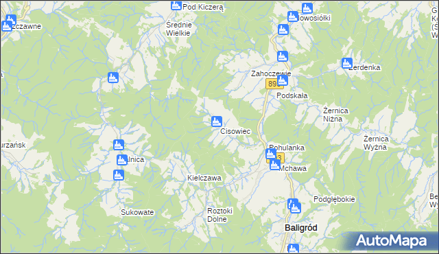 mapa Cisowiec gmina Baligród, Cisowiec gmina Baligród na mapie Targeo